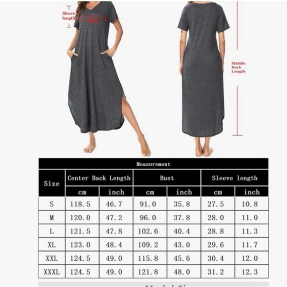 EKOUEAR short sleeve sleepwear cotton pajama dress grey LARGE NWT - Picture 4 of 4